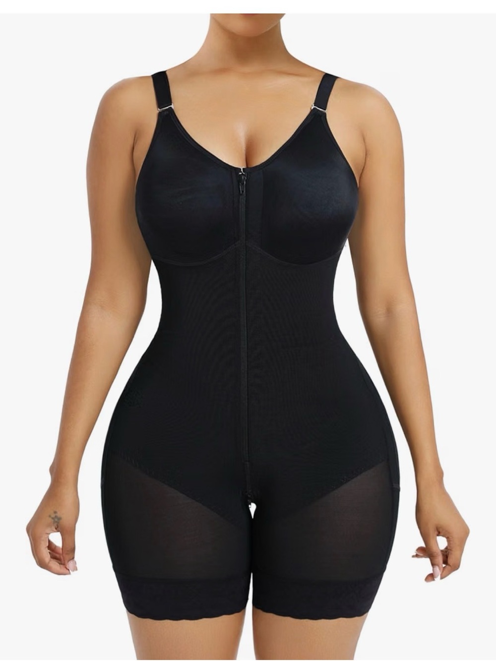 Black Full-Body Sculpting Shapewear Bodysuit with Front Zip